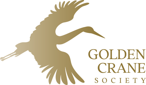Golden Crane Society Membership logo depicting an image of a golden colored crane next to logo text